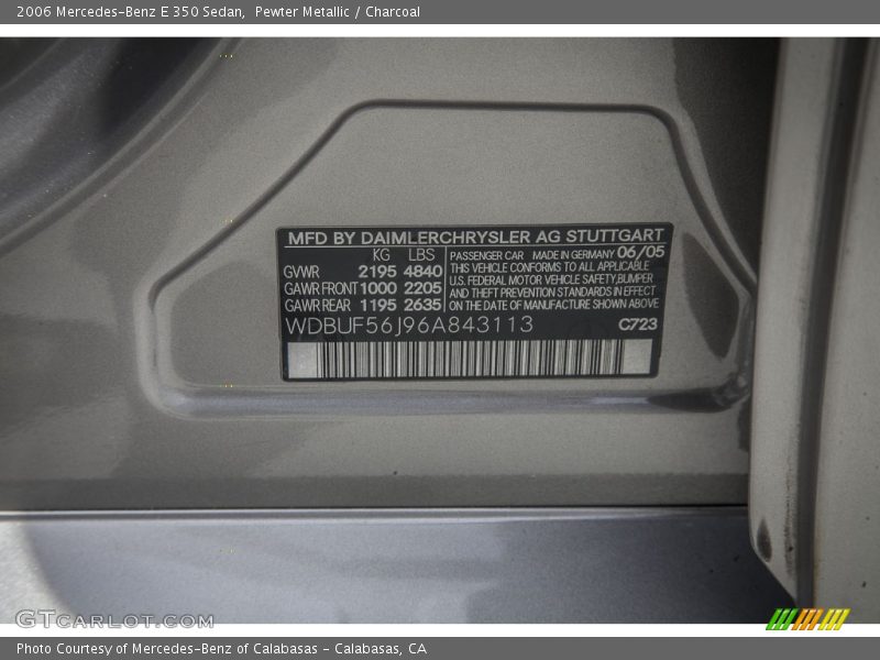 Pewter Metallic / Charcoal 2006 Mercedes-Benz E 350 Sedan