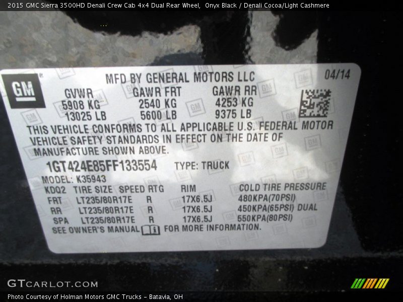 Onyx Black / Denali Cocoa/Light Cashmere 2015 GMC Sierra 3500HD Denali Crew Cab 4x4 Dual Rear Wheel