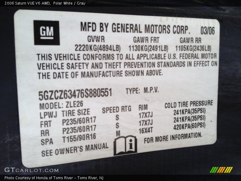 Polar White / Gray 2006 Saturn VUE V6 AWD