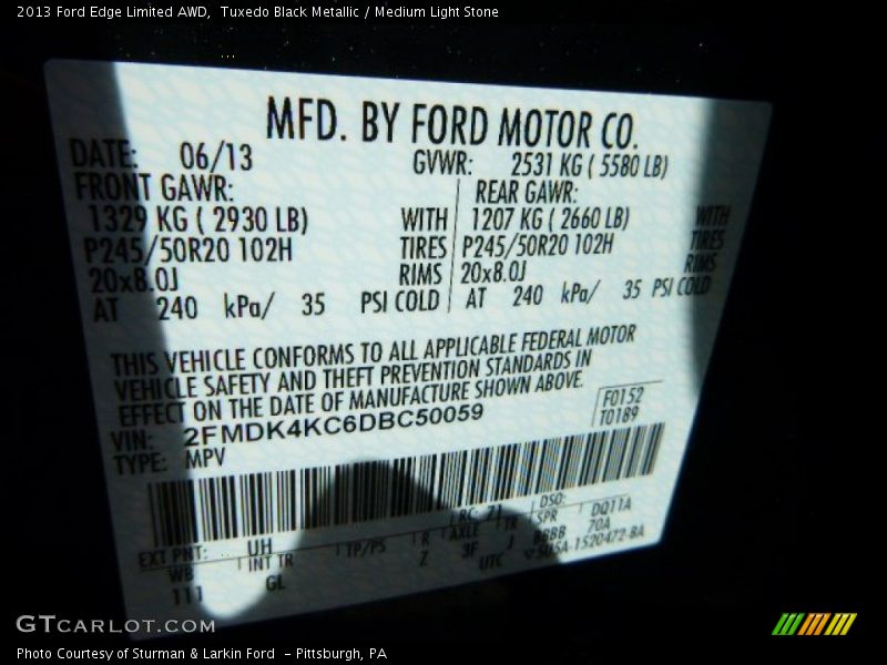 Tuxedo Black Metallic / Medium Light Stone 2013 Ford Edge Limited AWD
