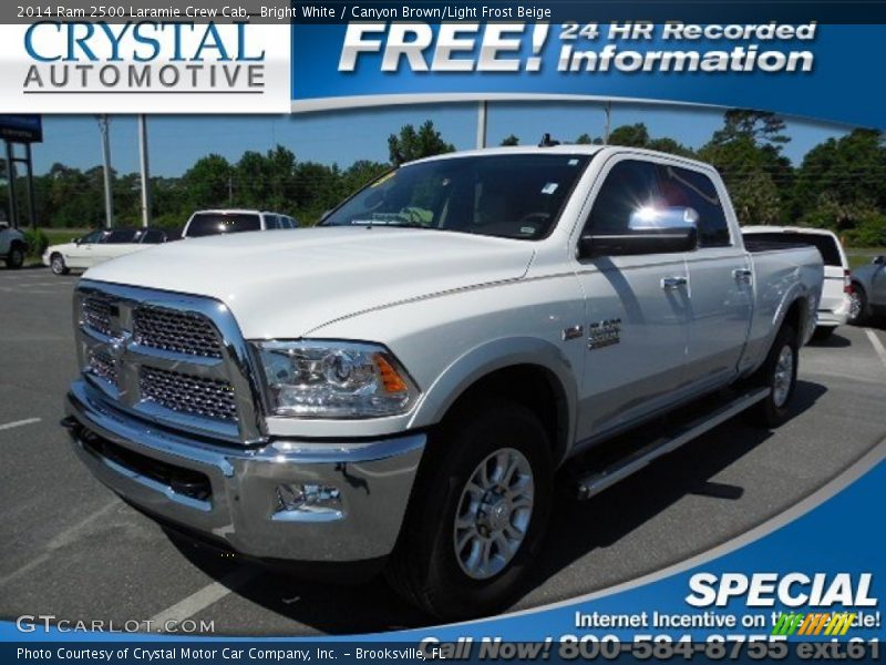 Bright White / Canyon Brown/Light Frost Beige 2014 Ram 2500 Laramie Crew Cab