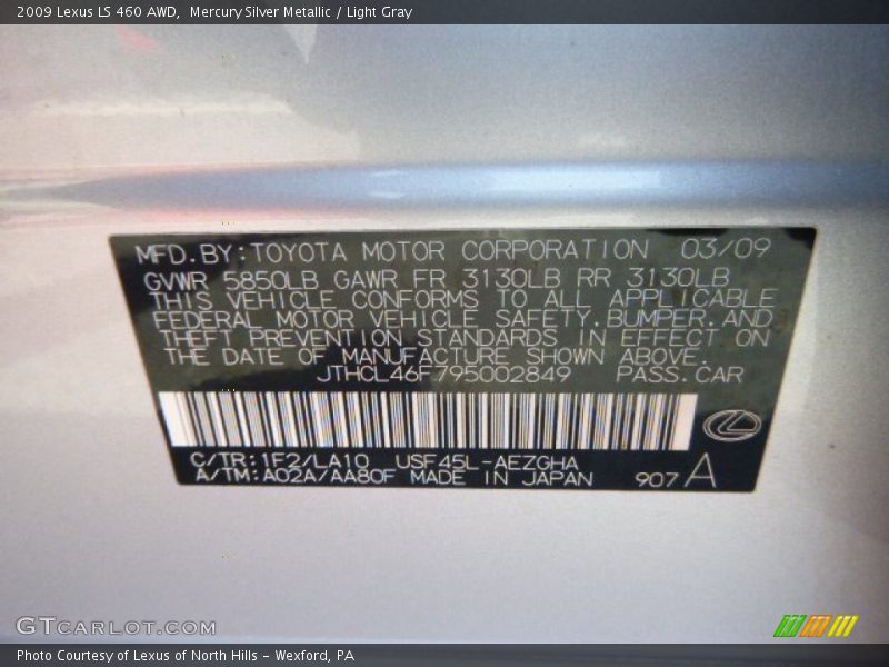 Mercury Silver Metallic / Light Gray 2009 Lexus LS 460 AWD