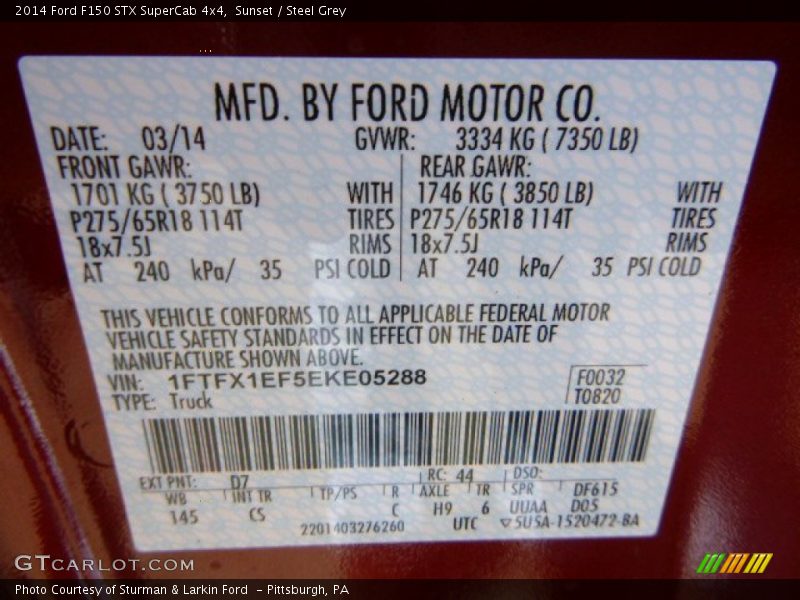 Sunset / Steel Grey 2014 Ford F150 STX SuperCab 4x4