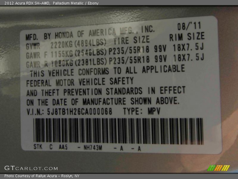 Palladium Metallic / Ebony 2012 Acura RDX SH-AWD
