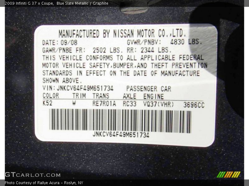 Blue Slate Metallic / Graphite 2009 Infiniti G 37 x Coupe