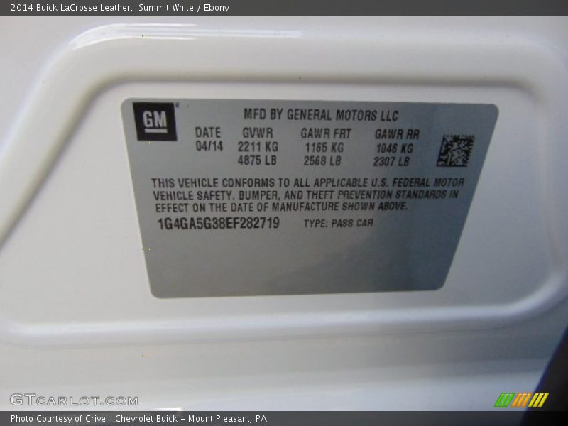 Summit White / Ebony 2014 Buick LaCrosse Leather