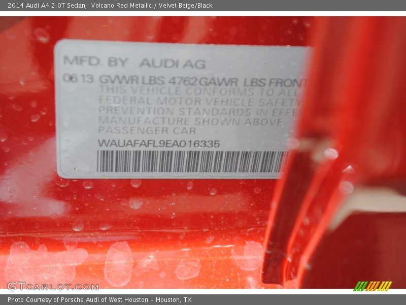 Volcano Red Metallic / Velvet Beige/Black 2014 Audi A4 2.0T Sedan