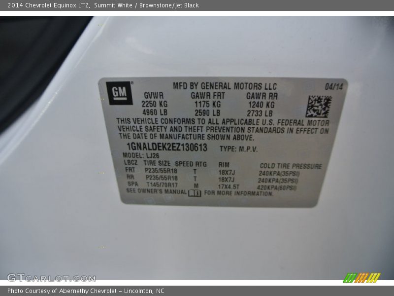 Summit White / Brownstone/Jet Black 2014 Chevrolet Equinox LTZ