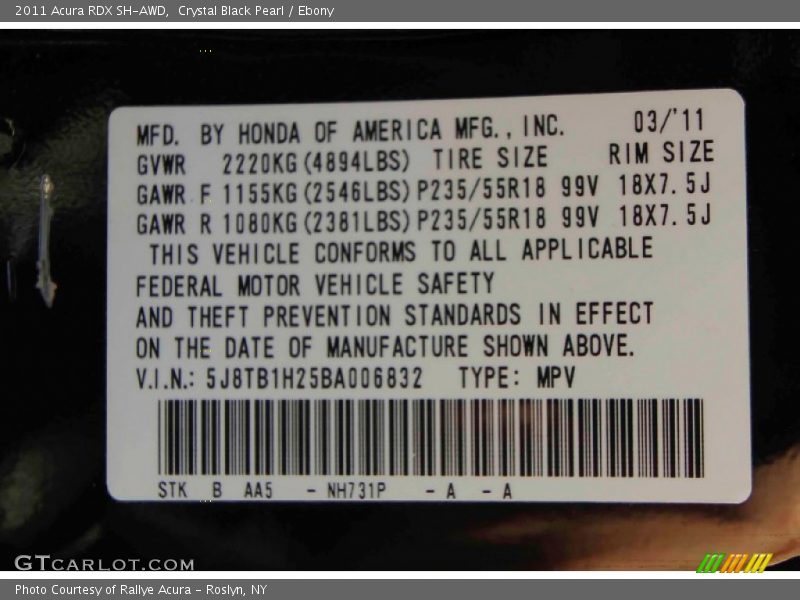 Crystal Black Pearl / Ebony 2011 Acura RDX SH-AWD