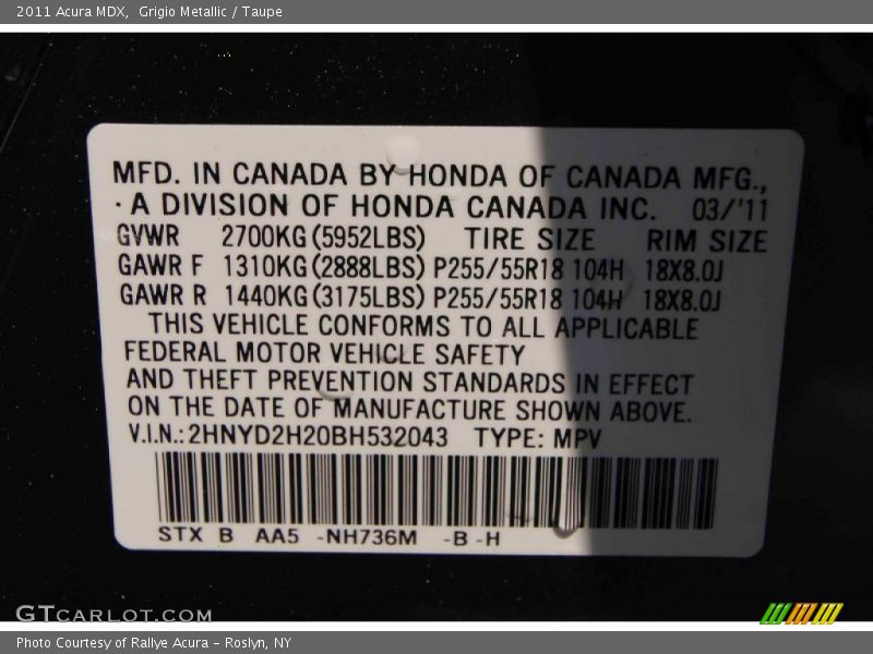 Grigio Metallic / Taupe 2011 Acura MDX