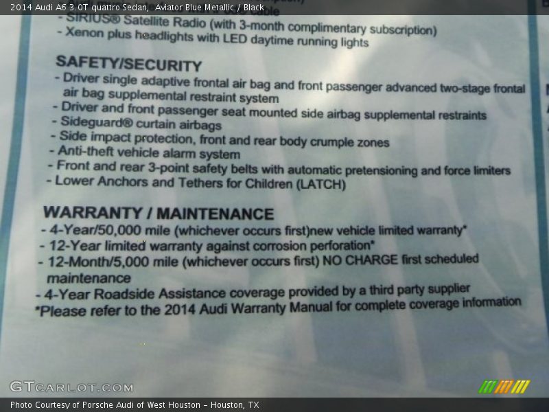  2014 A6 3.0T quattro Sedan Window Sticker