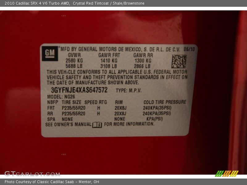 Crystal Red Tintcoat / Shale/Brownstone 2010 Cadillac SRX 4 V6 Turbo AWD