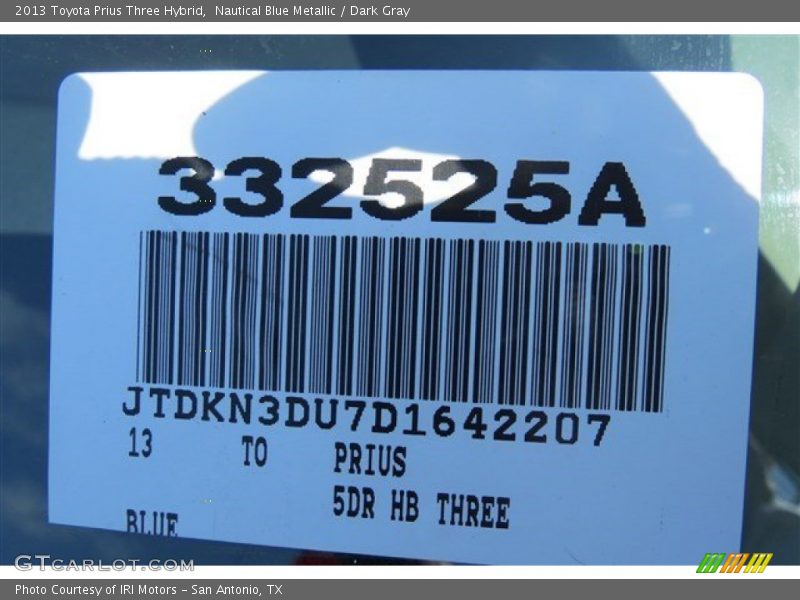Nautical Blue Metallic / Dark Gray 2013 Toyota Prius Three Hybrid