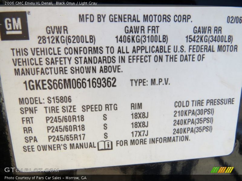 Info Tag of 2006 Envoy XL Denali