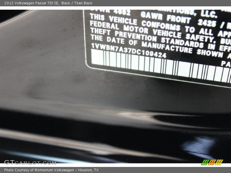 Black / Titan Black 2013 Volkswagen Passat TDI SE