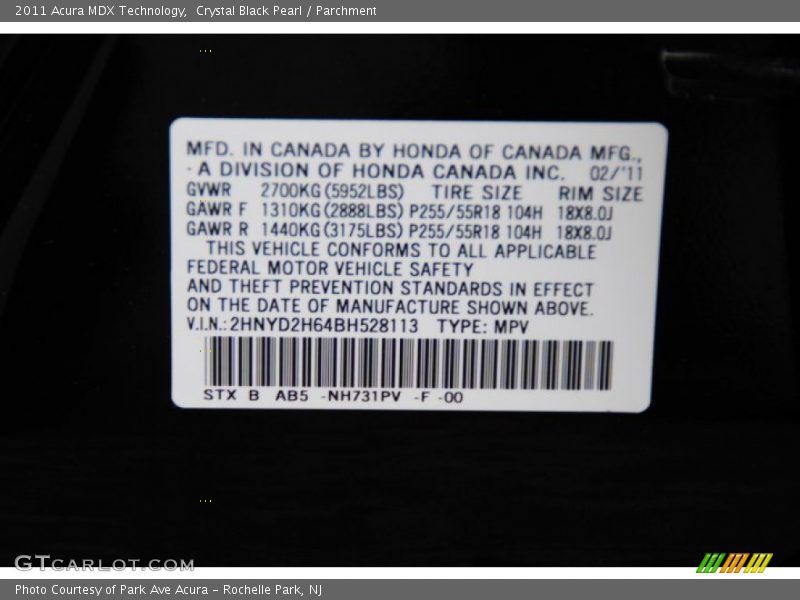 Crystal Black Pearl / Parchment 2011 Acura MDX Technology