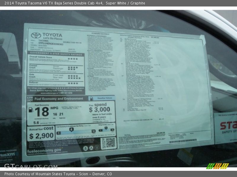 Super White / Graphite 2014 Toyota Tacoma V6 TX Baja Series Double Cab 4x4