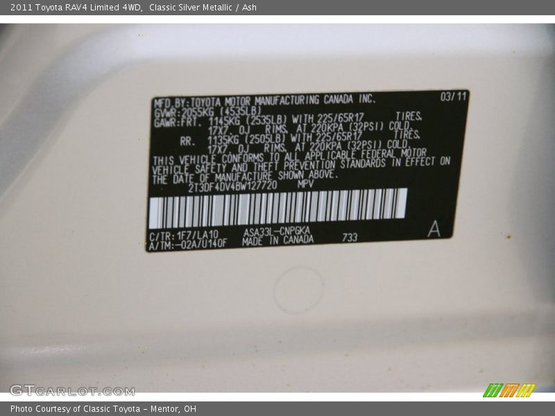 Classic Silver Metallic / Ash 2011 Toyota RAV4 Limited 4WD