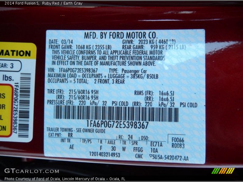 2014 Fusion S Ruby Red Color Code RR