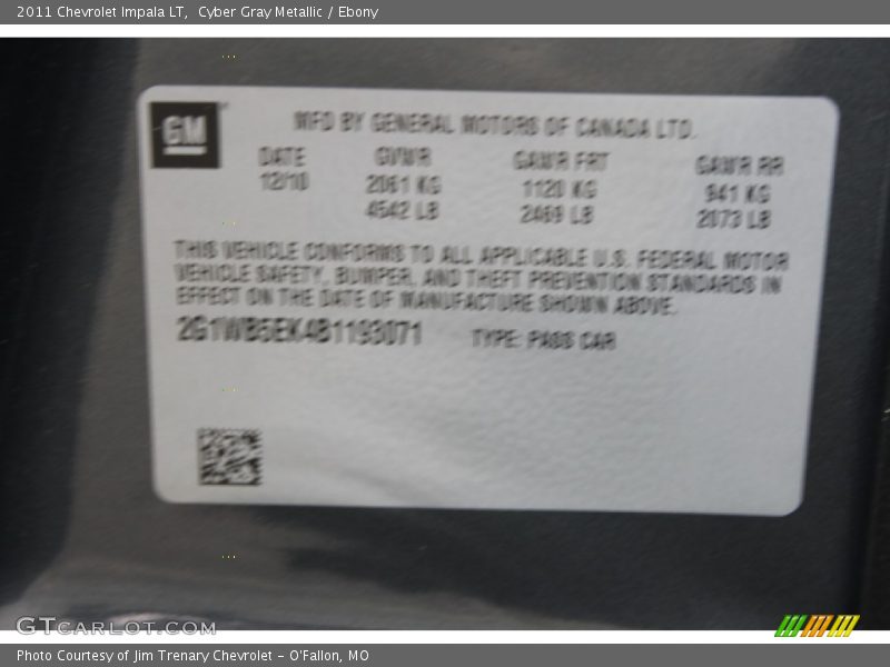 Cyber Gray Metallic / Ebony 2011 Chevrolet Impala LT