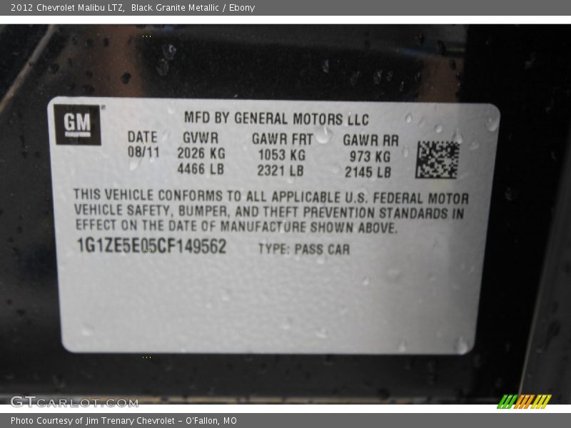Black Granite Metallic / Ebony 2012 Chevrolet Malibu LTZ