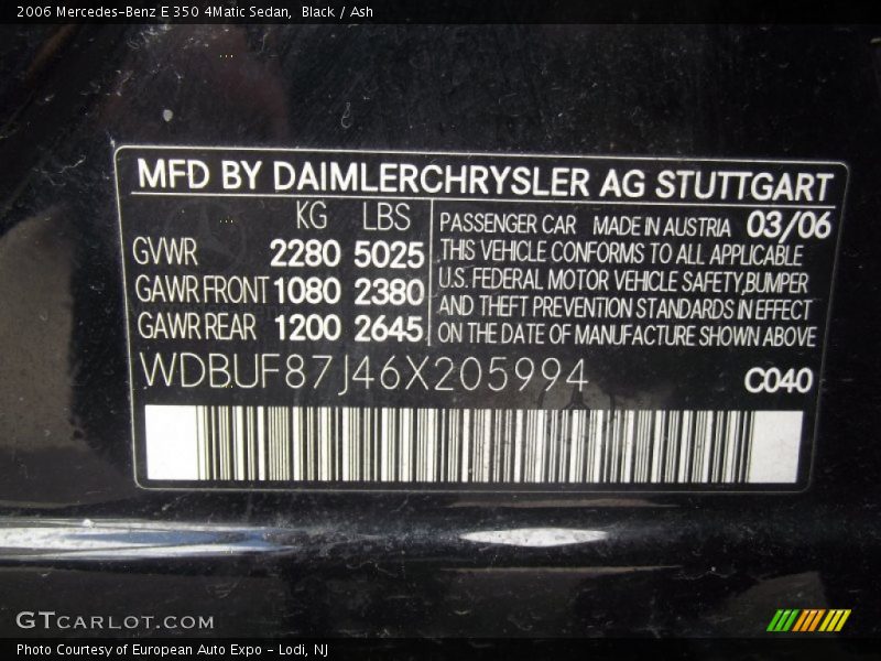 Black / Ash 2006 Mercedes-Benz E 350 4Matic Sedan