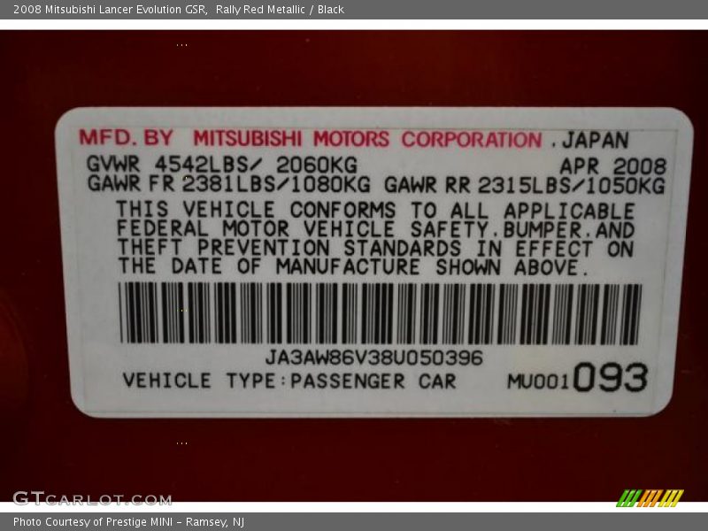 Rally Red Metallic / Black 2008 Mitsubishi Lancer Evolution GSR