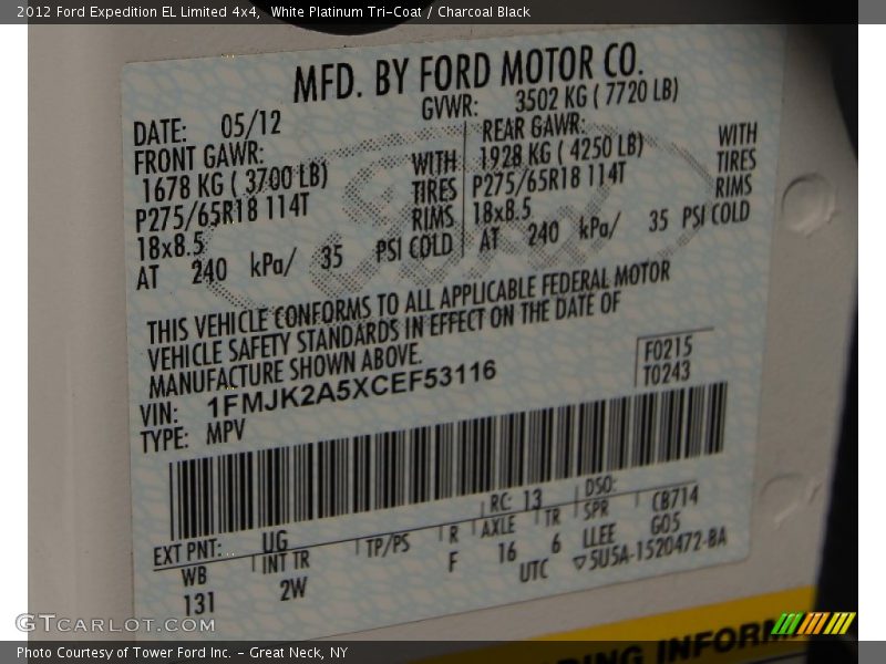 White Platinum Tri-Coat / Charcoal Black 2012 Ford Expedition EL Limited 4x4
