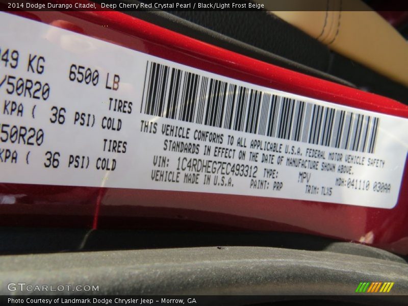 Deep Cherry Red Crystal Pearl / Black/Light Frost Beige 2014 Dodge Durango Citadel