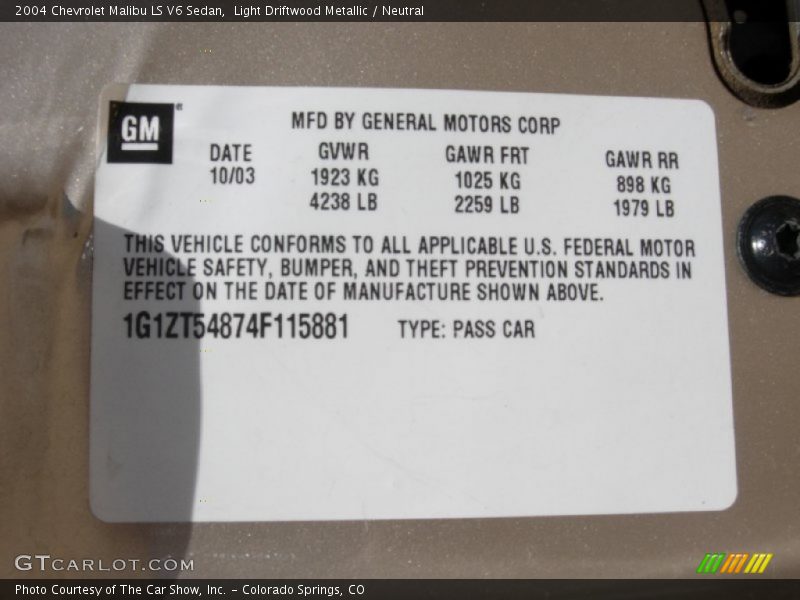 Light Driftwood Metallic / Neutral 2004 Chevrolet Malibu LS V6 Sedan