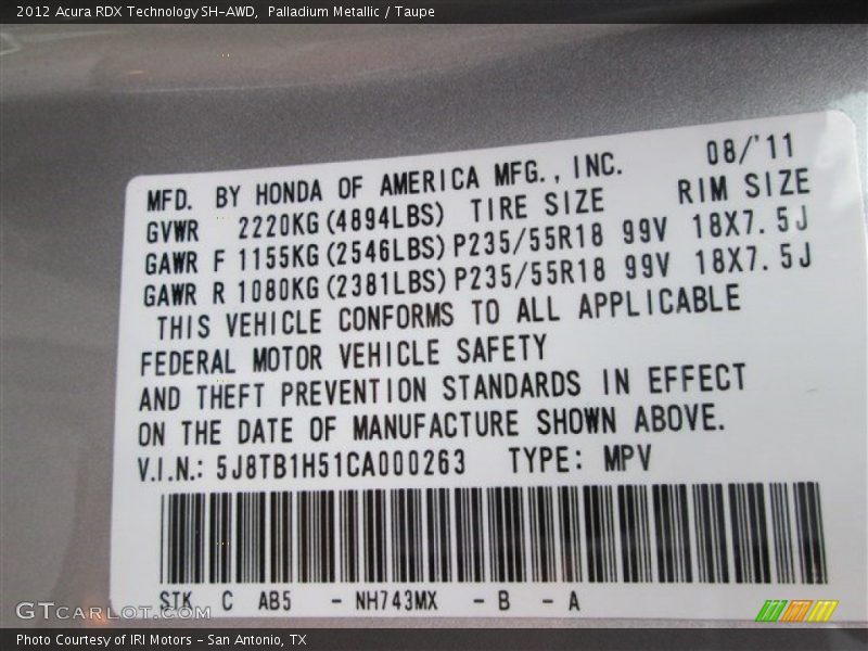 Palladium Metallic / Taupe 2012 Acura RDX Technology SH-AWD