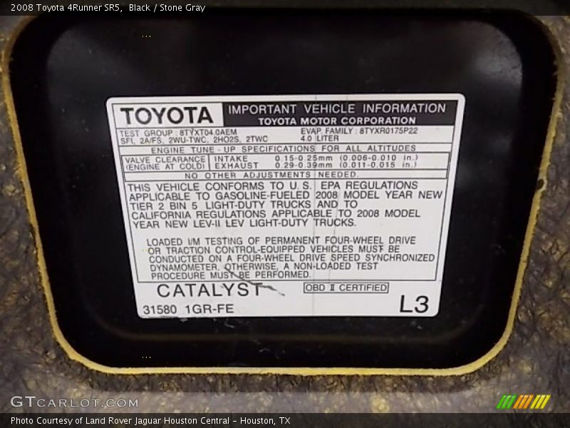 Info Tag of 2008 4Runner SR5