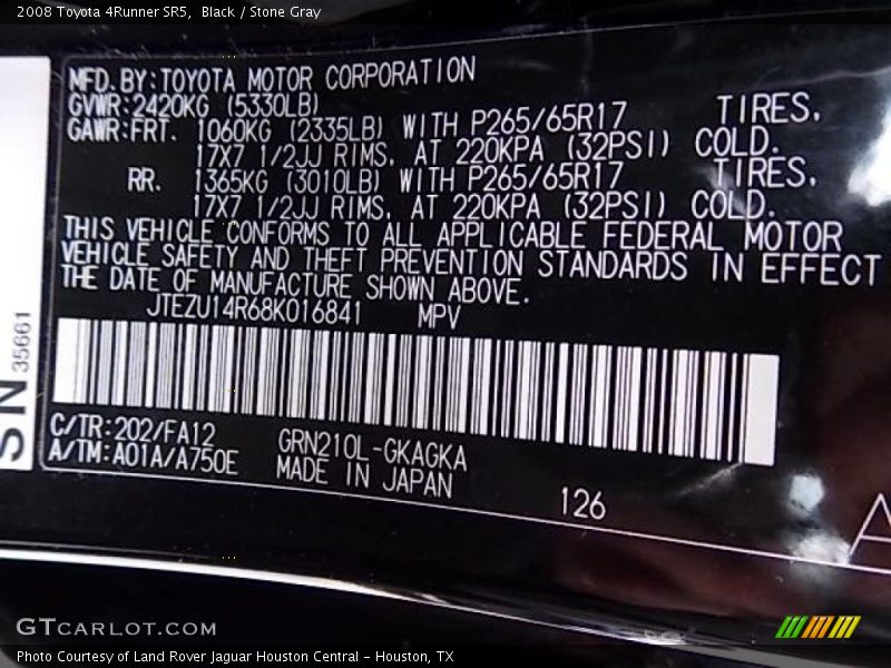 2008 4Runner SR5 Black Color Code 202