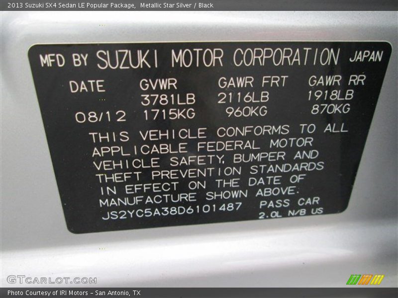Metallic Star Silver / Black 2013 Suzuki SX4 Sedan LE Popular Package