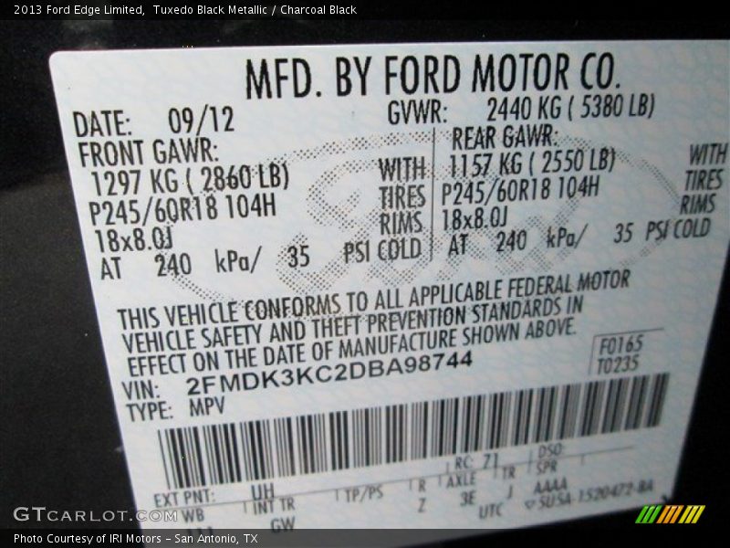 Tuxedo Black Metallic / Charcoal Black 2013 Ford Edge Limited