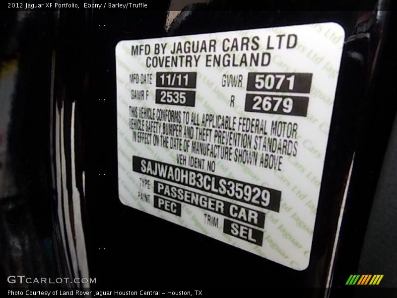 Ebony / Barley/Truffle 2012 Jaguar XF Portfolio