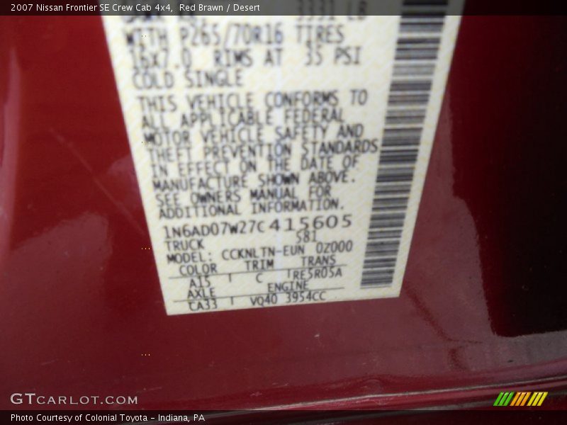 Red Brawn / Desert 2007 Nissan Frontier SE Crew Cab 4x4