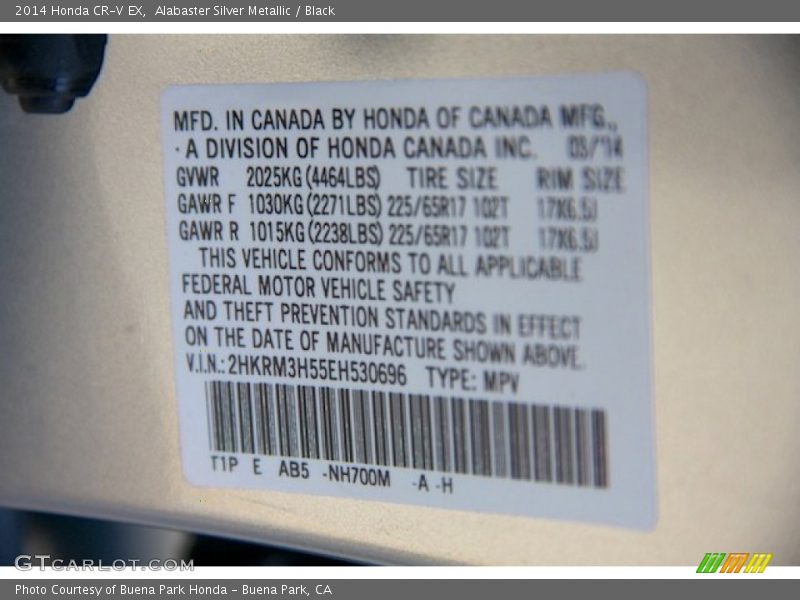 Alabaster Silver Metallic / Black 2014 Honda CR-V EX