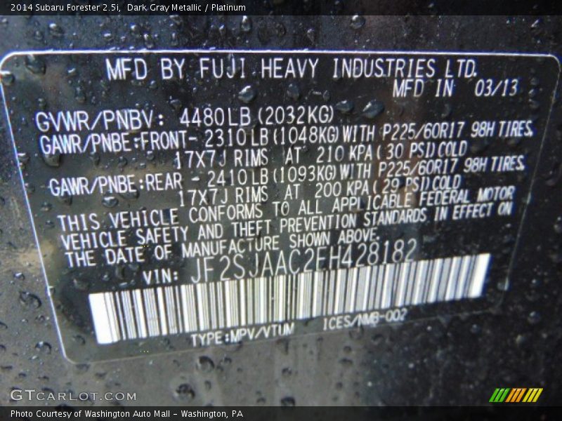 Dark Gray Metallic / Platinum 2014 Subaru Forester 2.5i