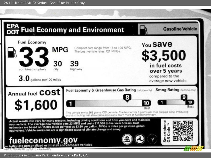 Dyno Blue Pearl / Gray 2014 Honda Civic EX Sedan