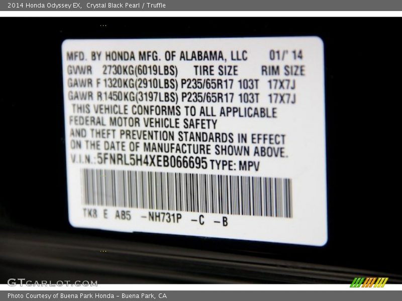 Crystal Black Pearl / Truffle 2014 Honda Odyssey EX