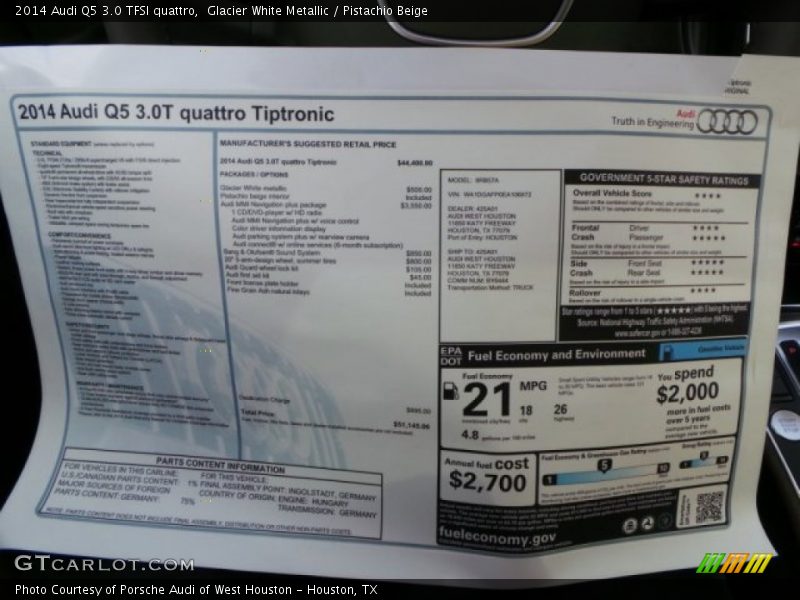 Glacier White Metallic / Pistachio Beige 2014 Audi Q5 3.0 TFSI quattro