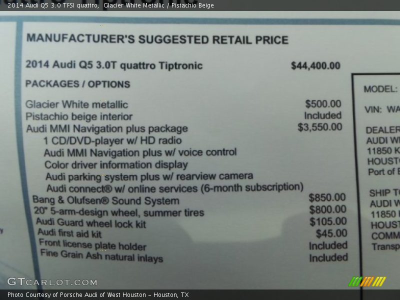 Glacier White Metallic / Pistachio Beige 2014 Audi Q5 3.0 TFSI quattro