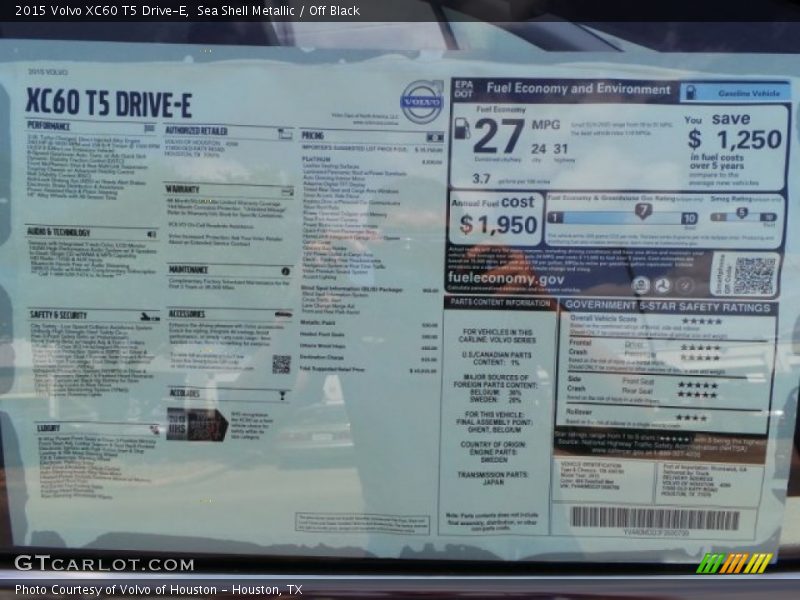 Sea Shell Metallic / Off Black 2015 Volvo XC60 T5 Drive-E