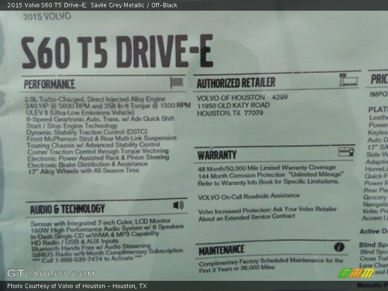 Savile Grey Metallic / Off-Black 2015 Volvo S60 T5 Drive-E