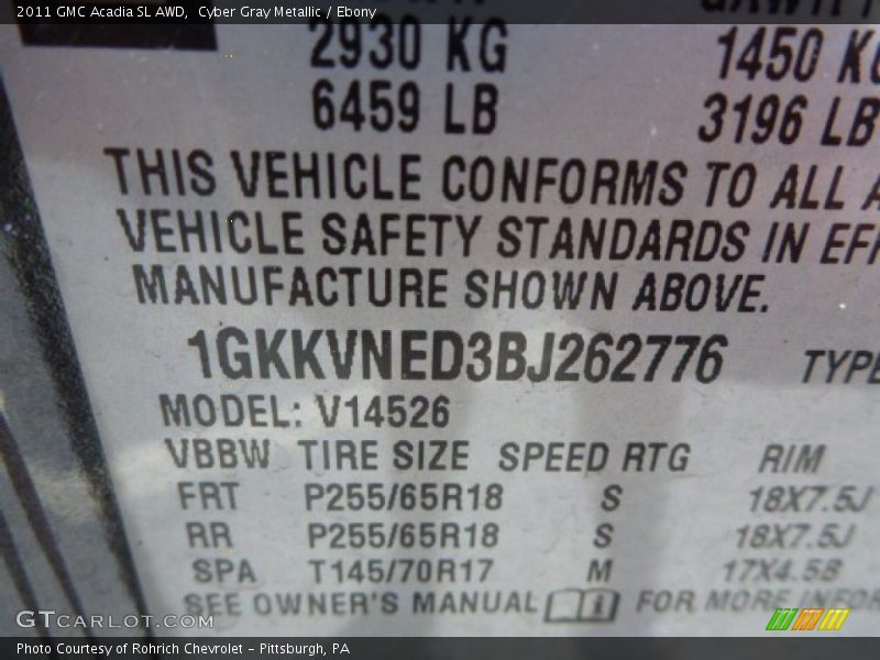Cyber Gray Metallic / Ebony 2011 GMC Acadia SL AWD