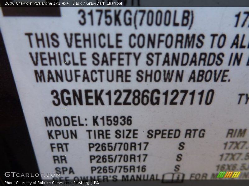 Black / Gray/Dark Charcoal 2006 Chevrolet Avalanche Z71 4x4