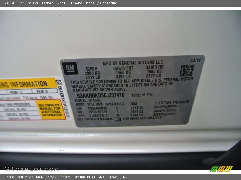 White Diamond Tricoat / Cocaccino 2014 Buick Enclave Leather