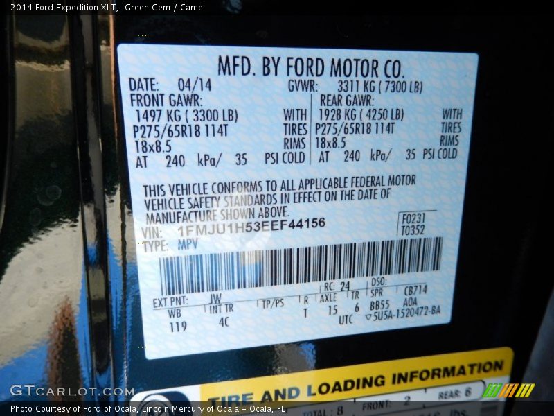 2014 Expedition XLT Green Gem Color Code JW