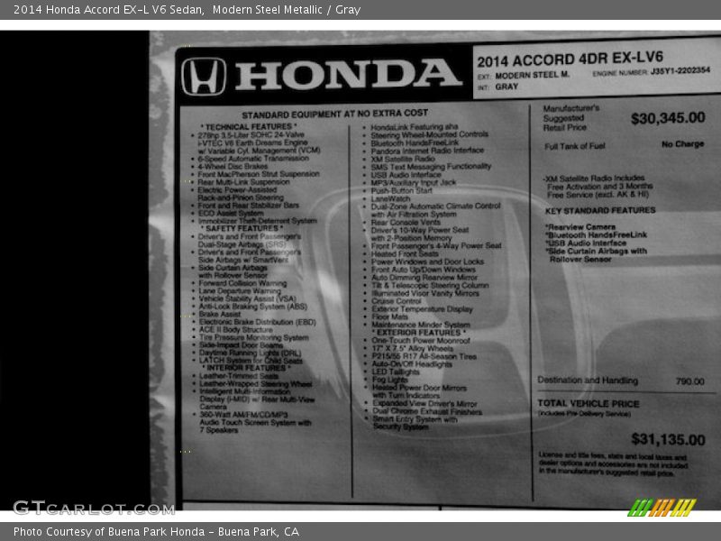 Modern Steel Metallic / Gray 2014 Honda Accord EX-L V6 Sedan